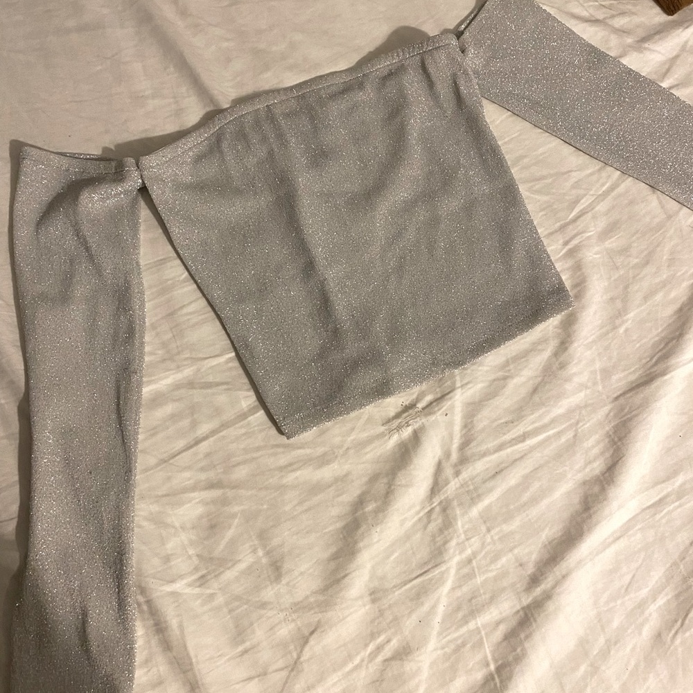 Sparkly Silver Metallic Off Shoulder Top Size Small
